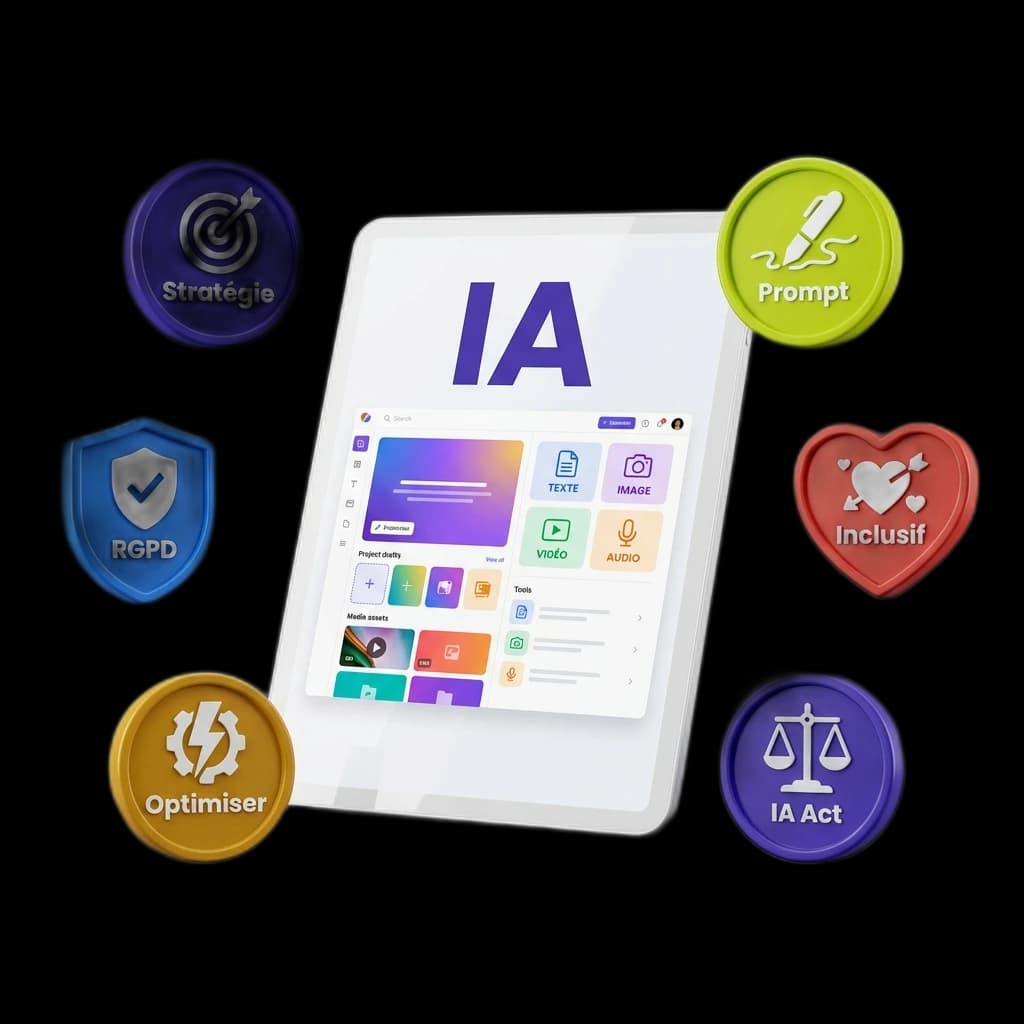 Competences IA generative : strategie, prompt, confidentialite, accessibilite, optimisation, conformite