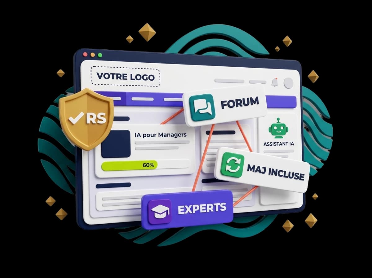 Plateforme brandée avec logo OF, couleurs personnalisées et assistant IA